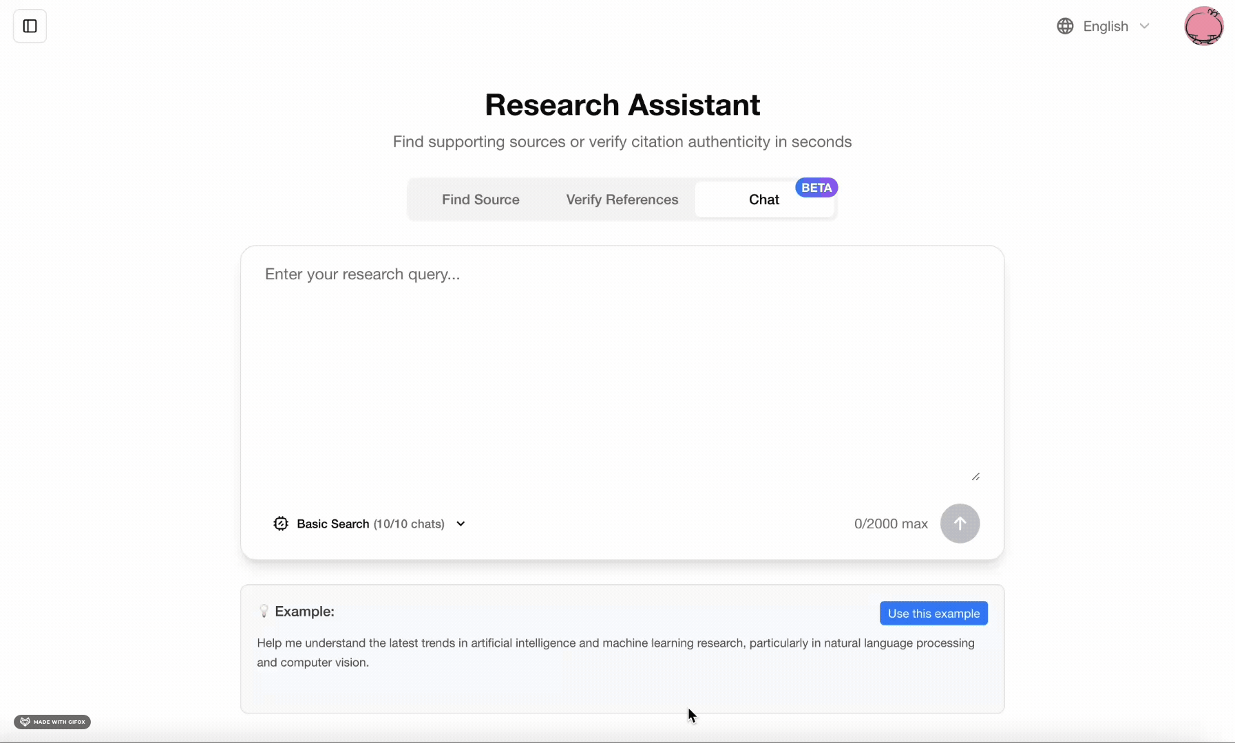 AI Research Assistant chat interface - Get help with citation verification